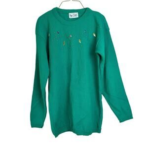 Wye Oaks VINTAGE kelly green bedazzled studded rhinestone‎ sweater Size MEDIUM
